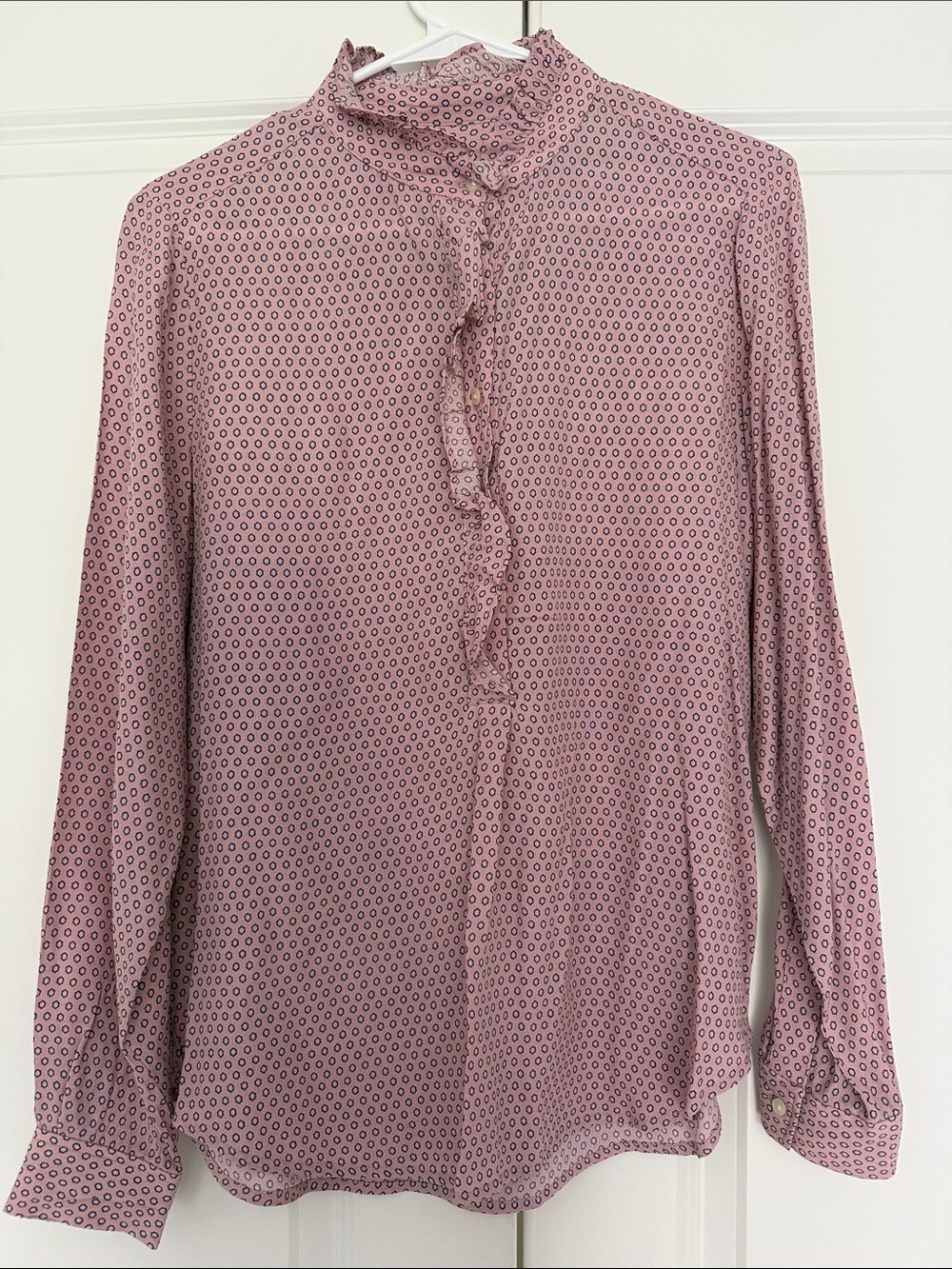 GAP Dusty Rose Geometric Ruffle-Neck Blouse